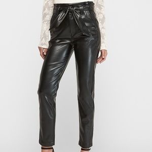 High Waisted Vegan Leather Paperbag Waist Pants